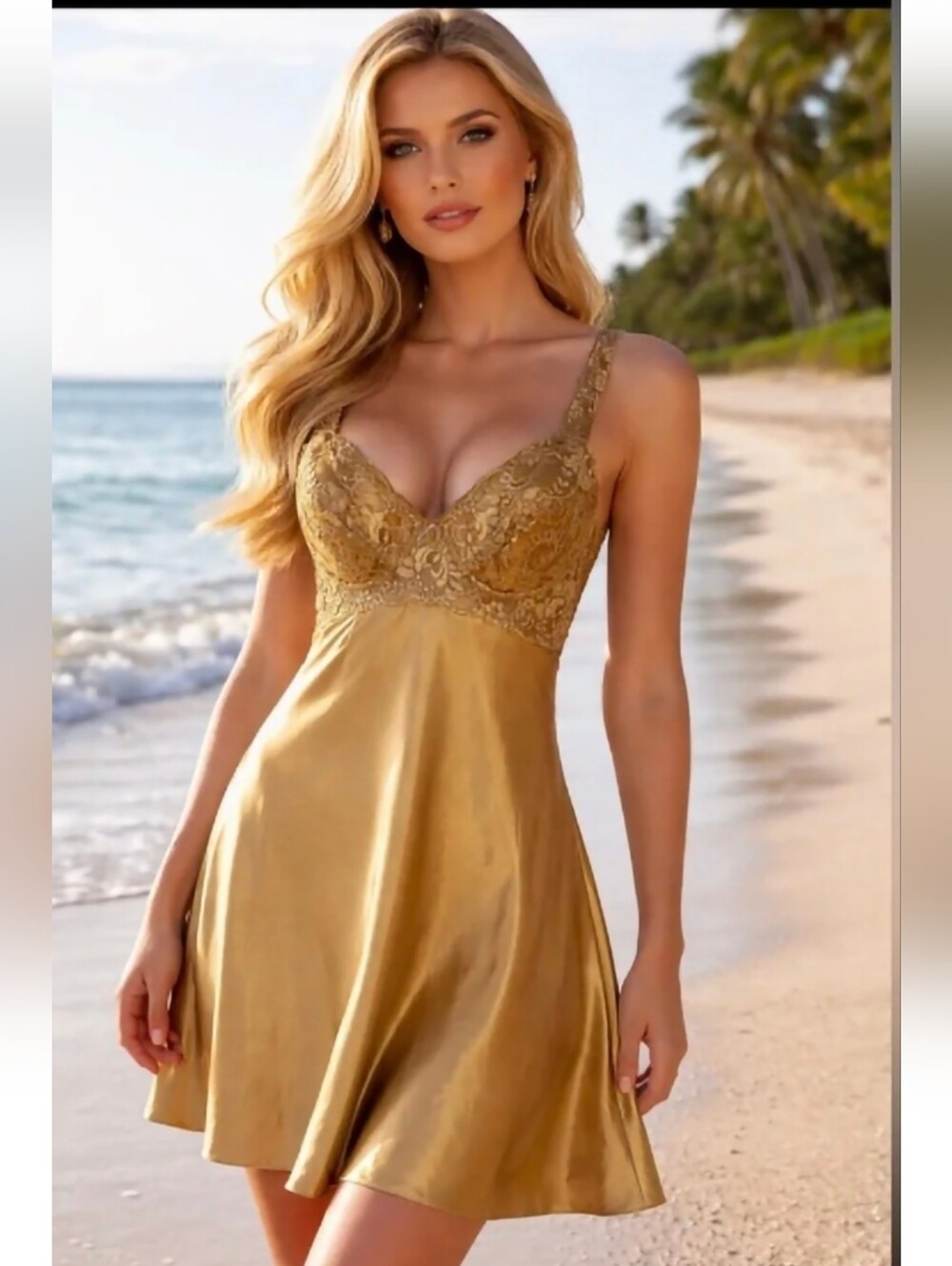 Vintage Victoria's Secret gold satin babydoll slip dress